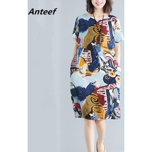 Short sleeve cotton vintage floral dresses for women casual loose midi summer dress elegant clothes 2021 ladies sundress