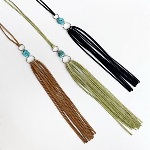 Bohemian Style Raw Turquoise Suede Velvet Tassel Necklace for Women Long Necklace Fashion Jewelry Wholesale
