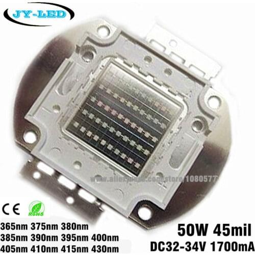 2pcs 50W Ultra Violet COB LED, 1700mA DC32-34V 365nm 380nm 395nm 400nm 410nm 430nm Purple UV High power LED Light Source