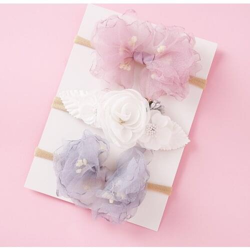 3Pcs/Set Lace Flower Baby Headbands For Girls Chiffon Princess Hair Bands For Children Baby Girl Hair Accessories Kids Headwear