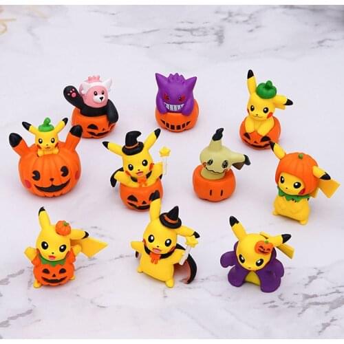 5Pcs/Set Cartoon Halloween Pika Gengar Mimikyu Bewear Action Figure Dolls Toy Anime Pokemones Pikch Figure Toys Keychains Gifts