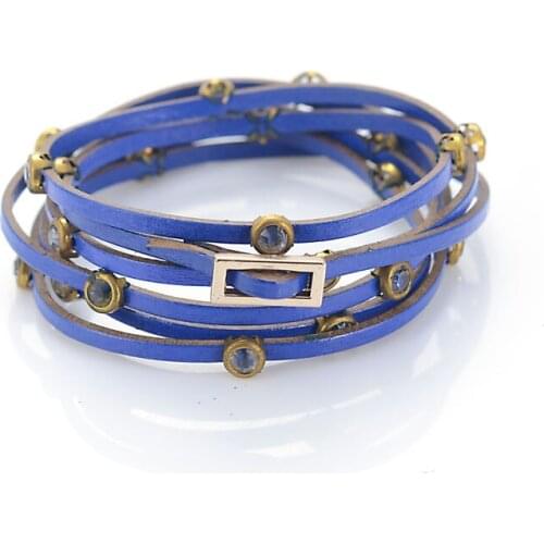 Miasol Slender Wrap Crystal Bracelets Multilayer Leather Nand,buckle wristlet with crystal,bling thin leather bracelets