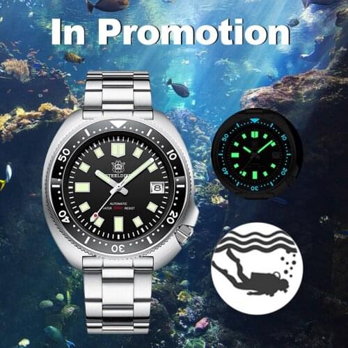 STEELDIVE Watch 1970 Waffle Strap Automatic Mechanical Watches Diver 200m Luxury Mens Business Watch NH35 Sapphire Crystal