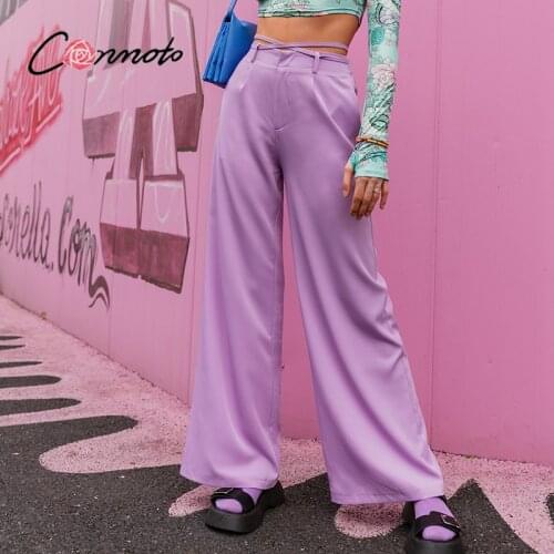Conmoto Casual purple loose autumn pants Women girl Y2K fashion winter trousers Pocket zipper wide leg female long pants 2021