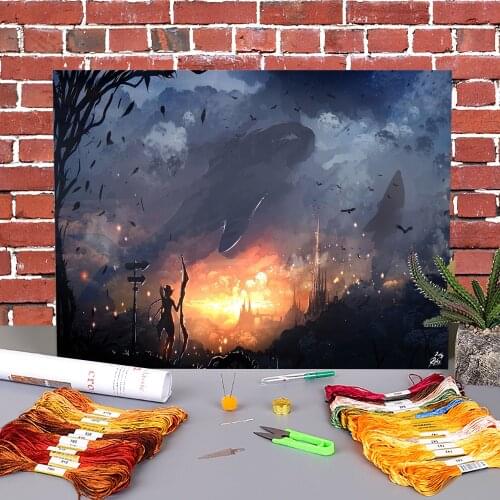 Scenery Quest Pre-Printed 11CT Cross Stitch Embroidery Complete Kit DMC Threads Needlework Knitting Handicraft Sewing Sales