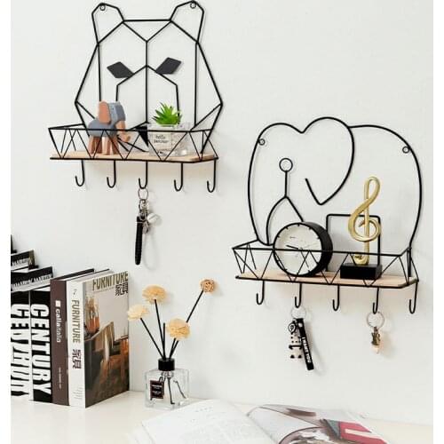 Home Decore Wall Shelf Hanging Rack Storage Box Decorations for Living Room Wrought Iron Creative Animal Shape Geometric Shelf