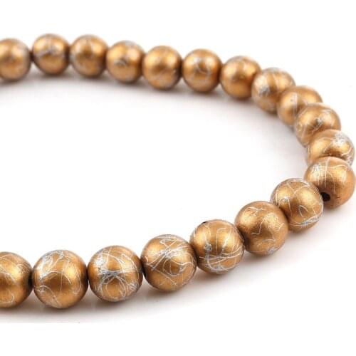 DoreenBeads Fashion Wood Spacer Beads Round Golden Drawbench About 15 - 14mm Dia., Hole: Approx 3.4mm, 46.5cm long, 1 Strand