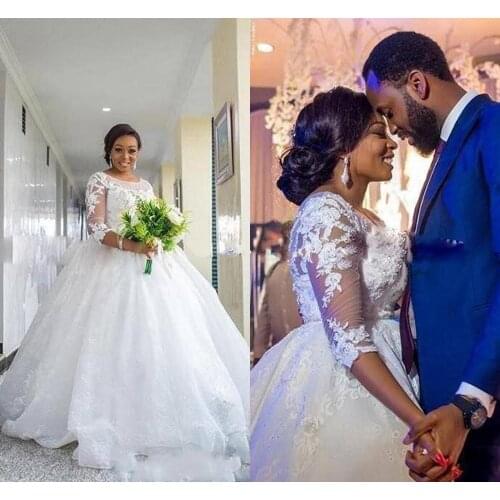 Elegant Wedding Dress in White Color Vestido De Festa Zipper Wedding Dress with Short Train Lace Dress Plus Size