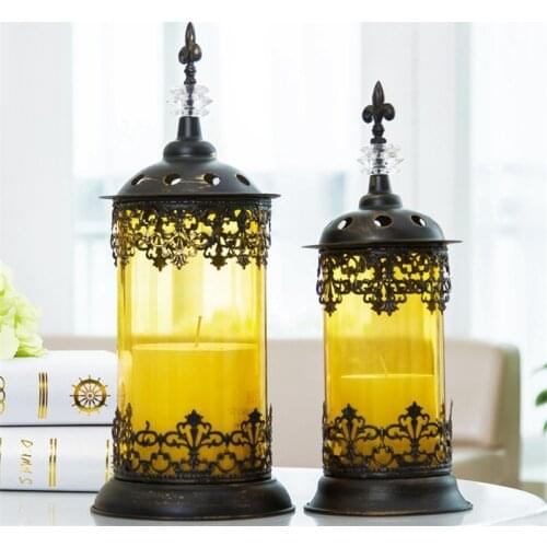 Europe Retro Candle Holders Wedding Gifts Moroccan Lanterns Candelabra Home Decoration Metal Hollow Carved Candlestick 50XX236