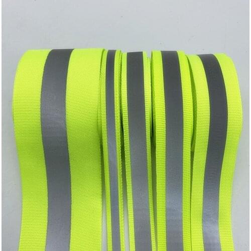 5yards fluorescent green Safety Silver Reflective Sew on Fabric Tape Strap Vest Webbing
