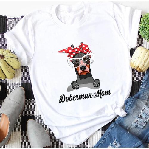 Doberman Mom Colored Printed 100%Cotton Womens Tshirt Dog Mom Life Funny Summer Casual O-Neck Short Sleeve Tops Pet Lover Gift