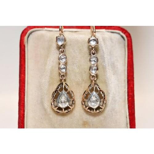 Perfect Old Original 10k gold Islamic Natural Rose Cut Diamond Decoratep Drop Earring