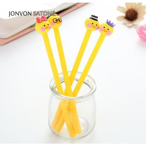 Jonvon Satone 4ps/set Korean Stationery Cute Duck Neutral Gel Pen Cartoon Duck 0.5mm Black Signature Pen Office School Supplies