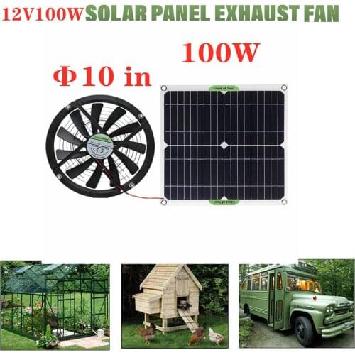 KKmoon 100W Monocrystalline Silicon Solar Panel 12V Solar Powered Fan 10-Inch Mini Cooling Ventilator Solar Exhaust Fan for Pet
