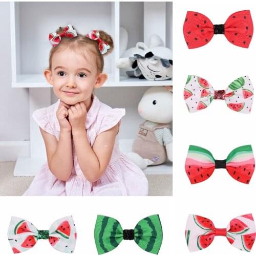 1Piece Summer Watermelon Printed Bows Hair Clips For Cute Girls Grosgrain Ribbon Hairpin Barrette Headwear Kids Hair Accessories