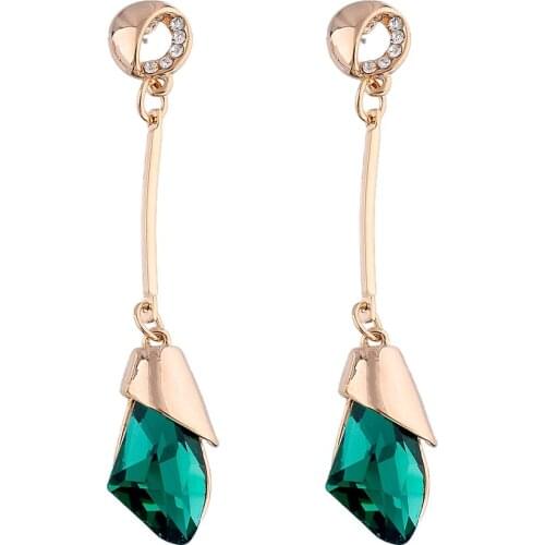 Fashion Green Long Bridal Women Dorp Earrings Gold Color AAA Cubic Zircona Luxury Statement Brand Dangle Earings SER140128