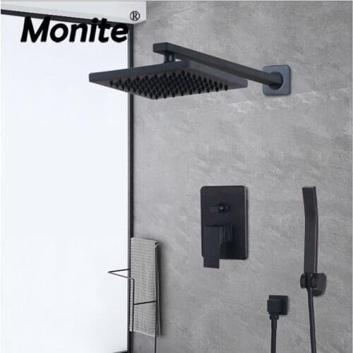 Monite ORB Black Bathroom Rainfall Shower Faucet Set Wall Mounted 8 Inch Bathtub Mixer Rainfall Shower Head & Hand Shower Set