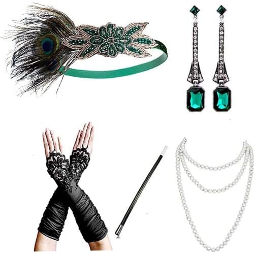 1920s Great Gatsby Accessories Set for Women,Costume Flapper Headpiece Headband