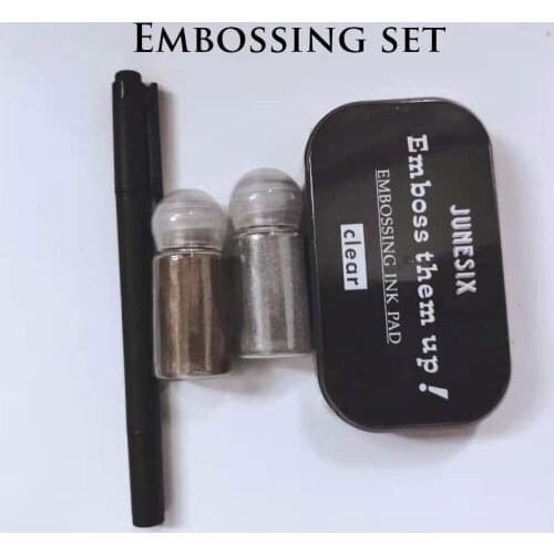 Embossing Kit with Gold silver Embossing powder and Clear Pillow Transparent ink pad Embossing pen