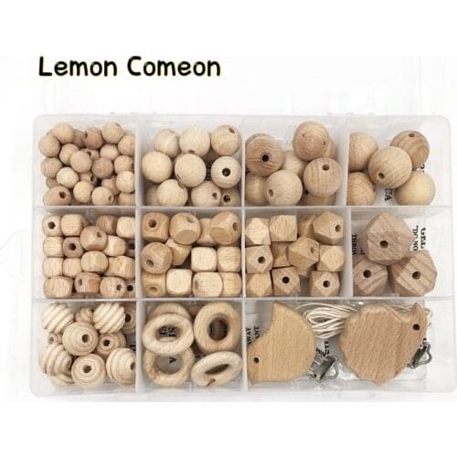 182Pc Wooden Natural Beads Sets Beech Spiral Baby Teething Toys Handmade Making Pacifier Clip Necklace DIY Crafts Baby Teethers