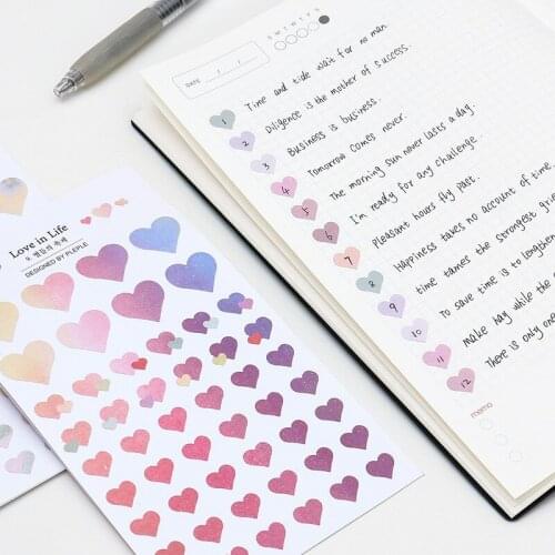 2Pcs kawaii Love Heart-shaped Paper Sticker DIY Hand Account Card Calendar Decoration Sticker Envelope Seal Sticker Mark