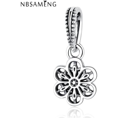 NBSAMENG 100% 925 Sterling Silver Bead Cute Flower Blossom Pendant Charm Beads Fit Bracelets & Bangles DIY Jewelry