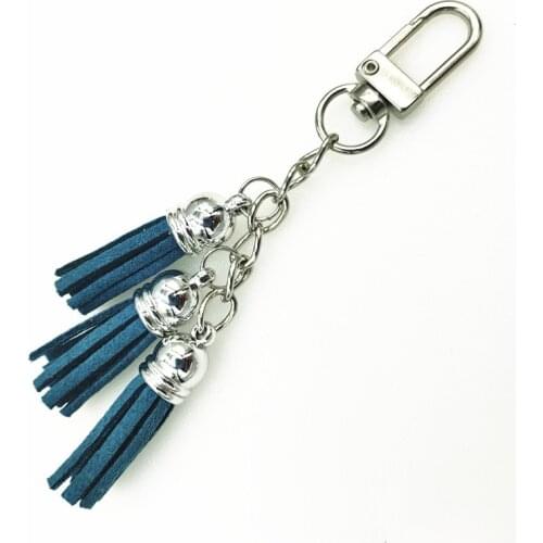 New Fashion 24 Color Silver Suede Tassel Key Chain 3 Tassel Mini Leather Key Ring Cool Women Bag Charming Pendant Car Key Holder