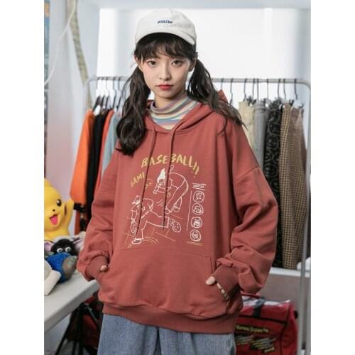 New For Fall 2020! Hooded Sweatshirt Womens Print Long Sleeve Pocket Thin Loose Korean Casual Cute En