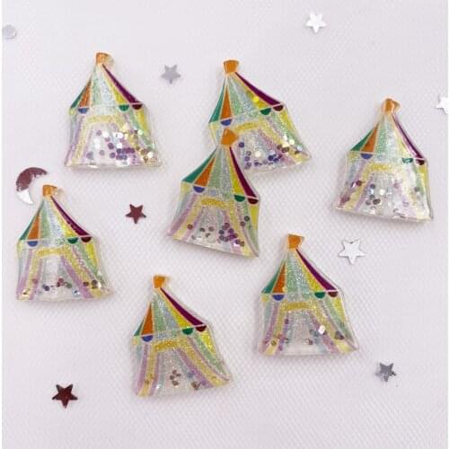 New Resin Kawaii Glitter Colorful Tent Flatback Rhinestone 12PCS Figurine Scrapbook DIY Decor Home Crafts OG852