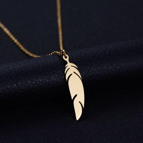 New Classic Stainless Steel Feather Pendant Necklace Never Fade Gold Color Female Pendant Necklace Wedding Jewelry