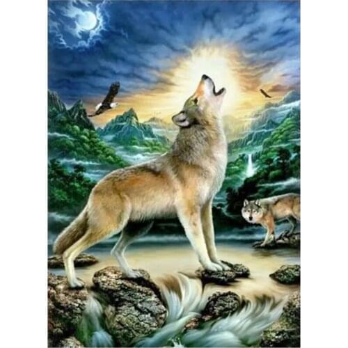 New Arrivals 5D DIY Full Round Diamond Painting Animals Wolf Cross Stitch 3D Embroidery Rhinestone Mosaic Home Decor Art Y397