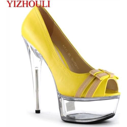 New Arrival 15cm Ultra High Heels Platform Shallow Mouth Shoes Yellow Crystal High-Heeled Shoe Gorgeous High Heels