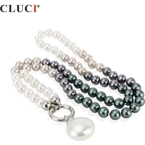CLUCI Women Girls 37inch with White ,Gray ,Silver Gray,Dark Green Shell Pearl Necklace Beads Sweater Chain Necklaces BN007SB