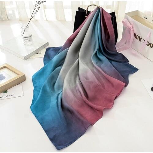 New Fashion Silk Gradient Square Scarf 90*90cm Women Neck Hair Tie Band Bag Warp Soft Neckerchief Hijab Headscarf Foulard