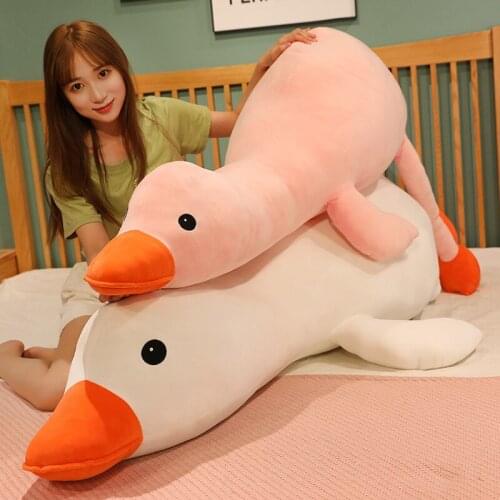65/100/150CM Lovely Goose Plush Toys Stuffed Down Cotton Lying Soft Sleeping Pillow For Children Baby Birthday Xmas Gifts