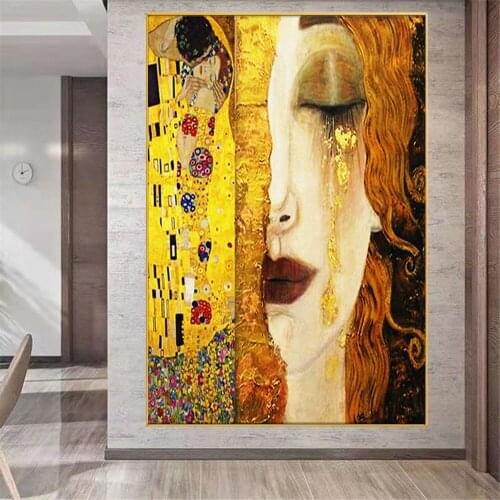 Handmade reproduction of golden womans kiss and cry posters and pictures abstract oil painting golden texture modern home decor