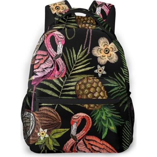 OLN Women Backpack with Multiple Using Women Embroidery Tropical Flamingo Palm Pineapple Coconut School Bag Girls Travel Bag