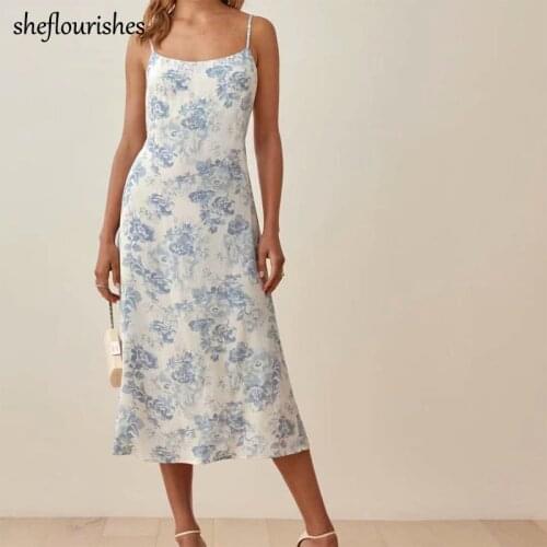 Sexy dress summer spaghetti strap dresses women 2021 floral dress backless midi dresses party boho dress white lace up vestidos