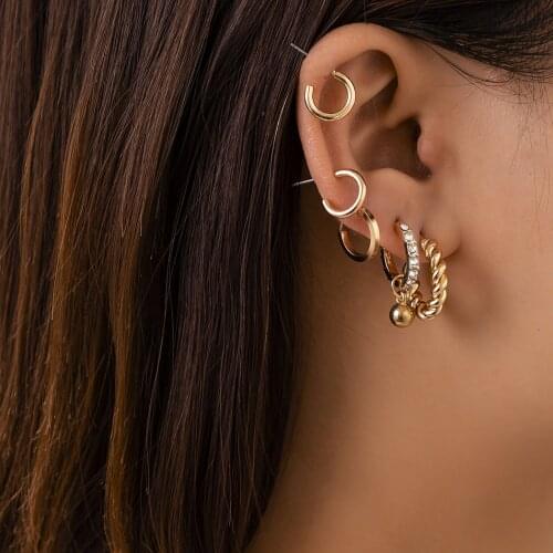 INS Simple Cold Wind Geometric Drop Ball Small Earrings Temperament Hong Kong Style Slightly Inlaid Rhinestone Set Earrings 2021