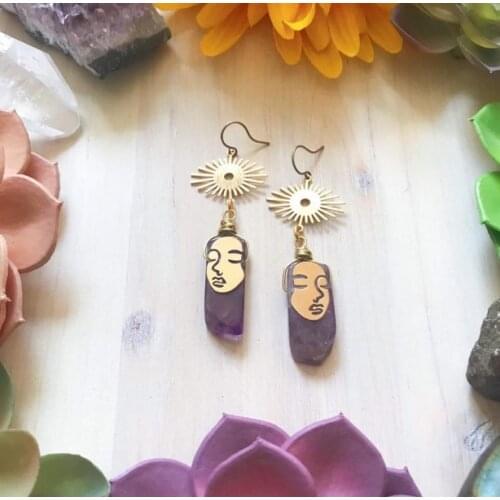 Amethyst Goddess Earrings trendy earrings summer accessories celestial jewelry gemstone earrings face earrings