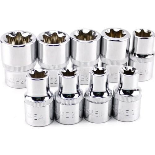 9 Pcs/set 1/2" 12.5mm E10-E24 Torx Socket Wrench Head CR-V E-type Hexagonal Spanner Allen Head Auto Repair Tools