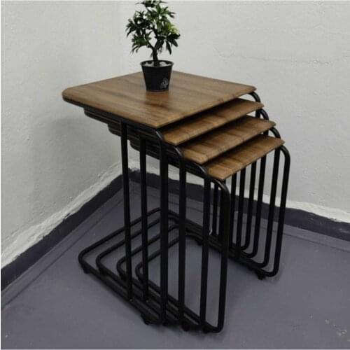 Modern Luxury Zigon 4'lü Wheel Mdf C Pattern Coffee table Dark Walnut Black Pedestal coffe table