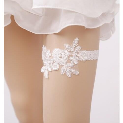 Wedding Garter Rhinestone White Embroidery Flower Sexy Garters for Women/Female/Bride Thigh Ring Bridal Leg Garter 5310