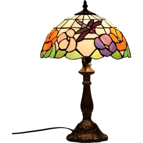 Tiffany Dragonfly Shade Bedroom Bedside Table light Study Room Desk Light Bronze Metal Base Painting Living Room Table Lights