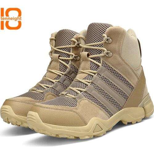 TENNEIGHT Mens Outdoor Boots Desert Military Tactical Boots breathable shock training combat boots climbing Hiking Shoes men