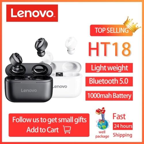 Original Lenovo HT18 TWS Wireless Bluetooth 5.0 Earphone 1000mAH Battery LED Display Earbuds Volume Control HIFI Stereo Headset