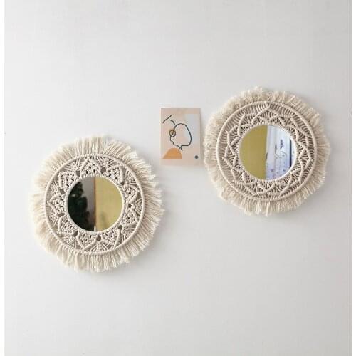 Handmade Home Decoration Accessories Wall Hanging Tapestry Decorative Mirror with Tassels Edge dekoracje do pokoju T673