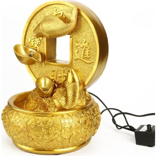 Garden Decoration Gold Desktop Resin Landscape Fish Money Water Fountain Table Ornament EU Plug AC220-240V Home Decoration
