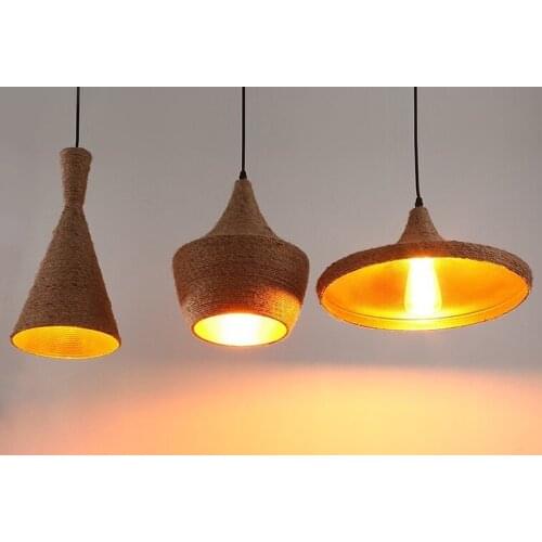 Rope vintage pendant lights loft avize nordic hanglamp restaurant kitchen light suspension luminaire home industrial lighting