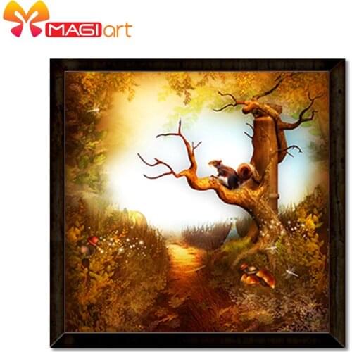 Cross stitch kits Embroidery needlework sets 11CT water soluble canvas patterns 14CT Squirrels climb trees-NCMS006